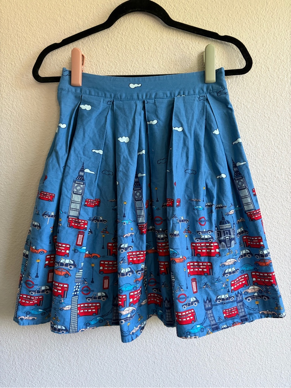 Blue London Print Circle Skirt - Red & Blue Cityscape